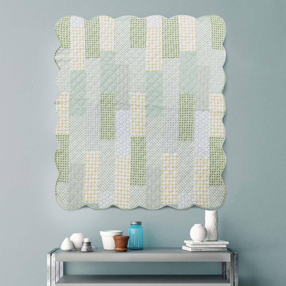 Alt View 1. Barefoot Bungalow - Barefoot Bungalow Juniper Geometric Patterns and Classic Motifs Quilted Throw Blanket - 50x60", Sage - Sage.