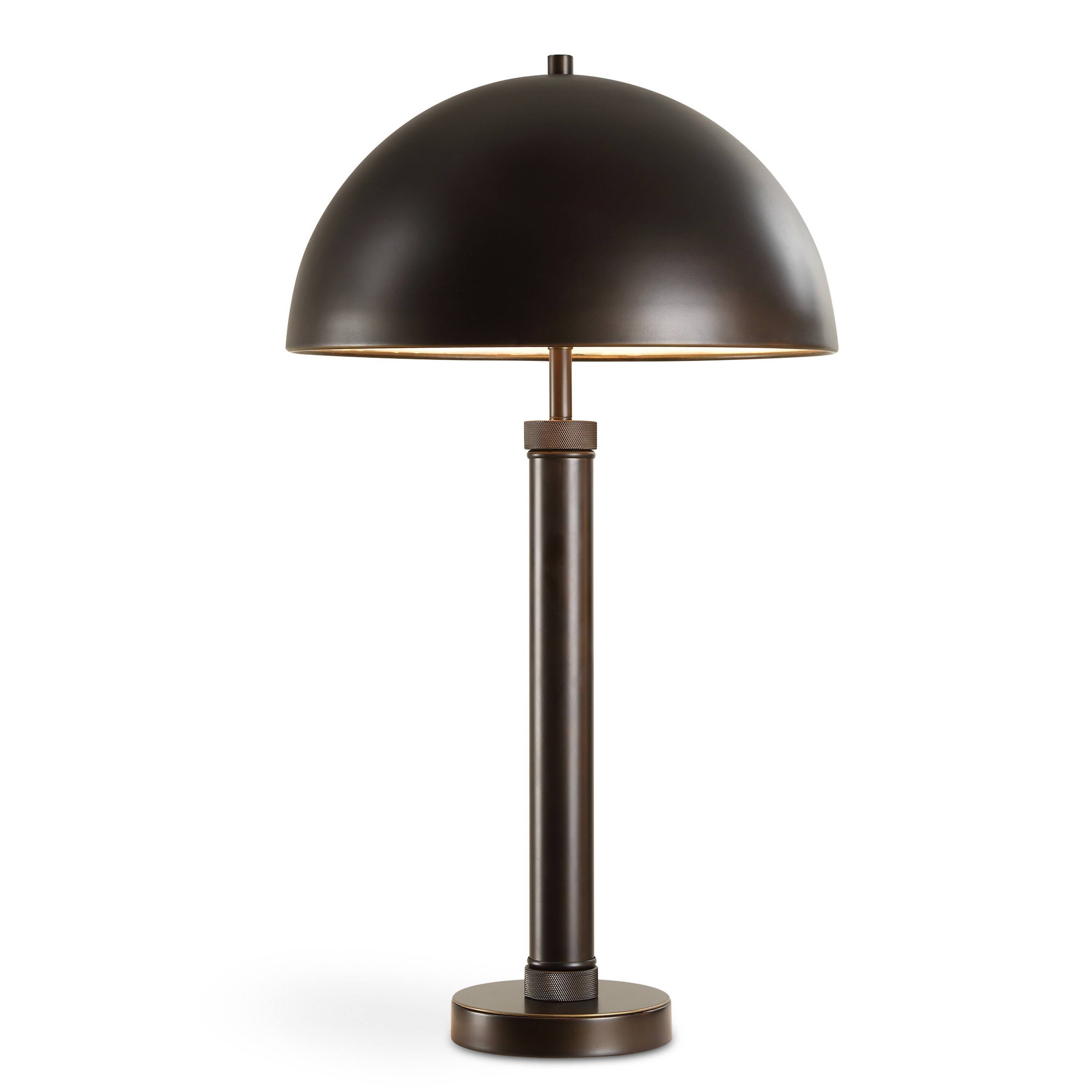 Angle. Manhattan Lane - Modern Accent Table Lamp, Dome Shade, Metal Round Base - Black, Gold.
