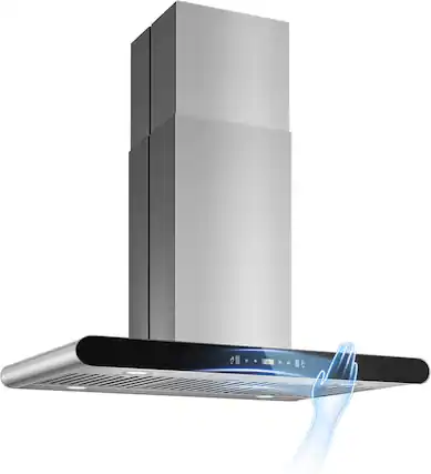 Front. Lycvki - 30 Inch Island Range Hood 700 CFM Ceiling Mount Convertible Gesture Touch Remote 3 Speed 4 LED - Stainless Steel.