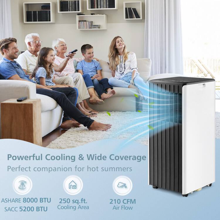 Powerful Cooling & Wide Coverage  
Perfect companion for hot summers  
ASHARE 8000 BTU  
250 sq.ft. Cooling Area  
SACC 5200 BTU  
210 CFM Air Flow
