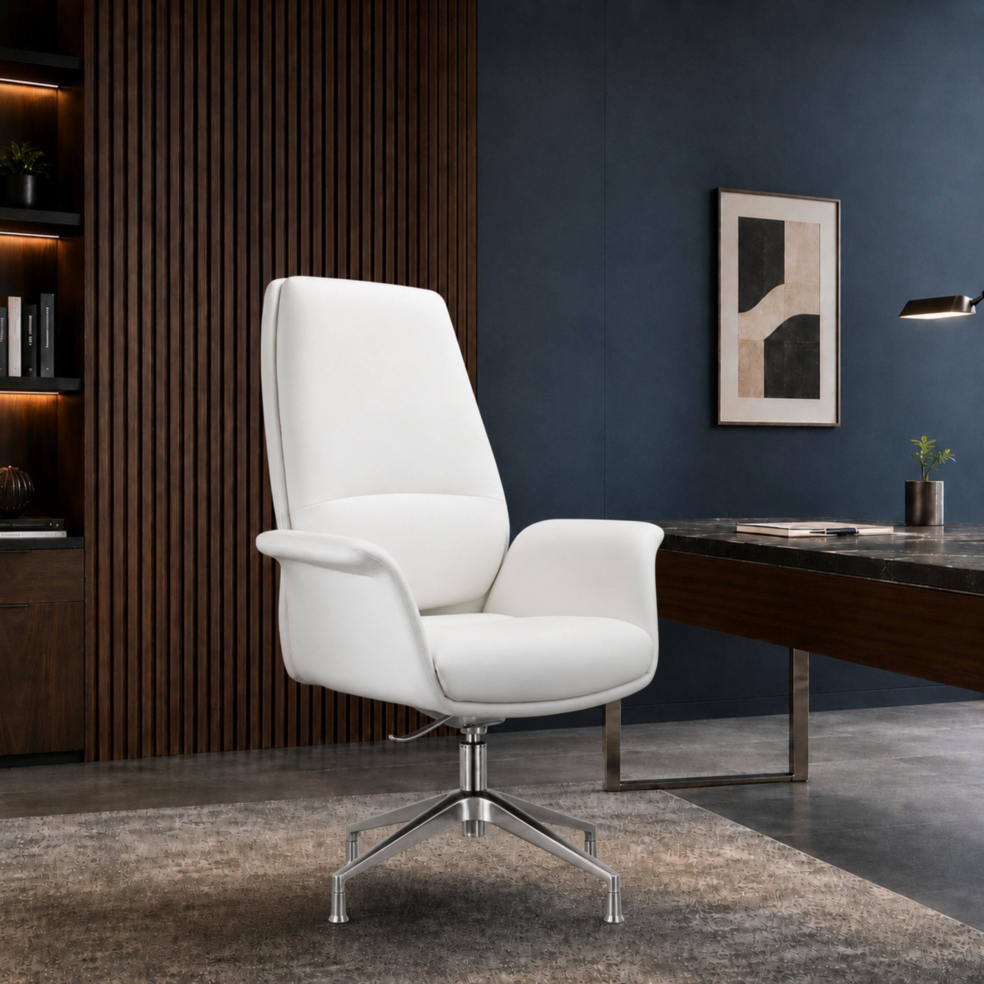 Alt View 7. LeisureMod - Summit Ergonomic Office Chair, High Back Executive Desk Chair, Adjustable Height, Swivel, for Home Office and Work Use - White.