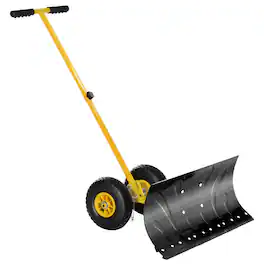 Outsunny - Snow Shovel, Rolling Pusher with 29" Blade - Yellow/Black
