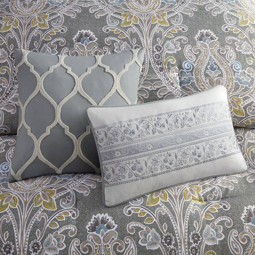Alt View 3. Gracie Mills - Gracie Mills Brant 6-Piece Damask Cotton Sateen Comforter Set - Grey.