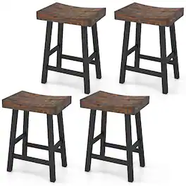 Gymax - 24 Inch Bar Stools Set of 4 Counter Height Barstools w/ Saddle Seat - Brown, Black