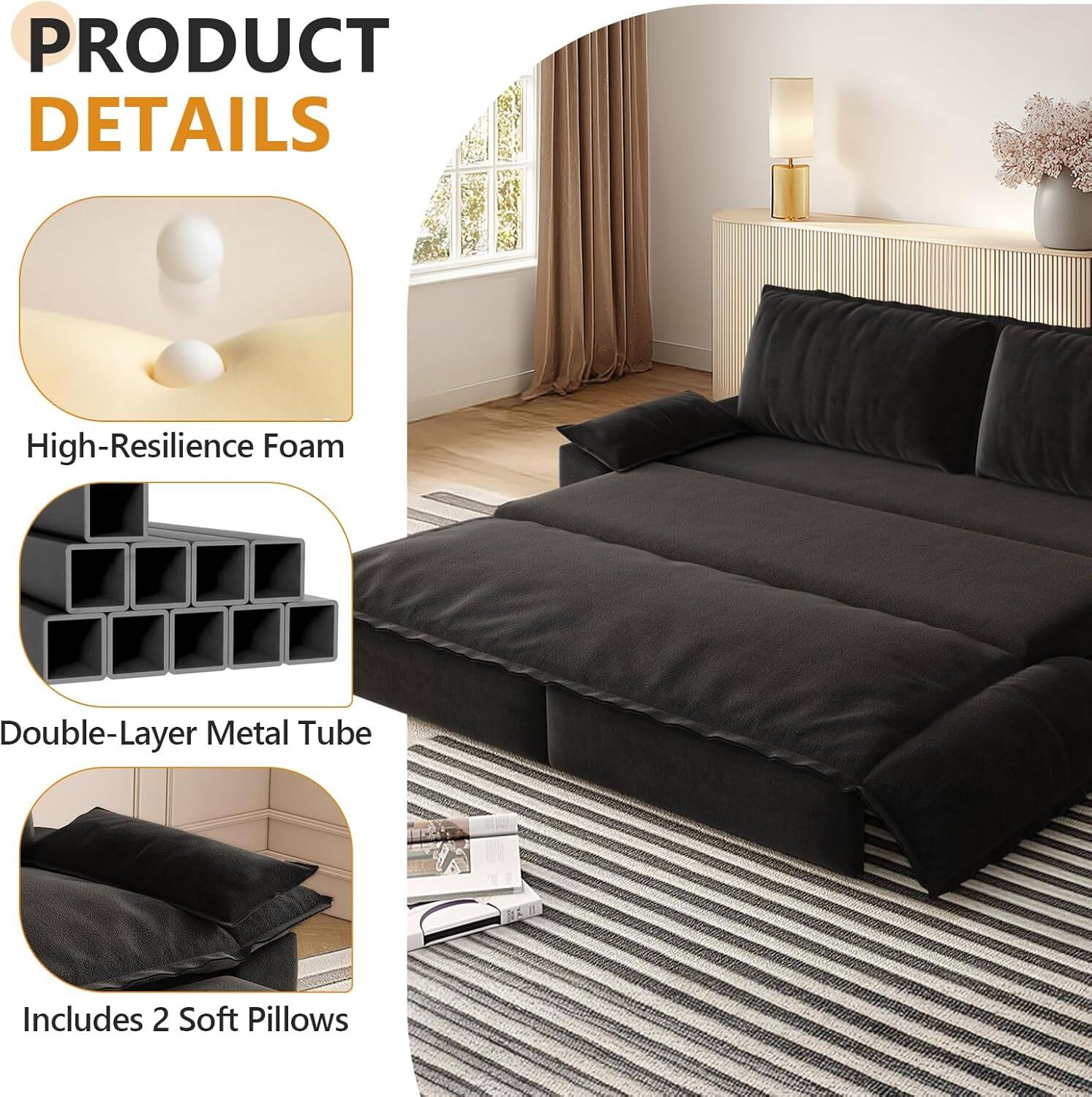 PRODUCT DETAILS

- High-Resilience Foam
- Double-Layer Metal Tube
- Includes 2 Soft Pillows