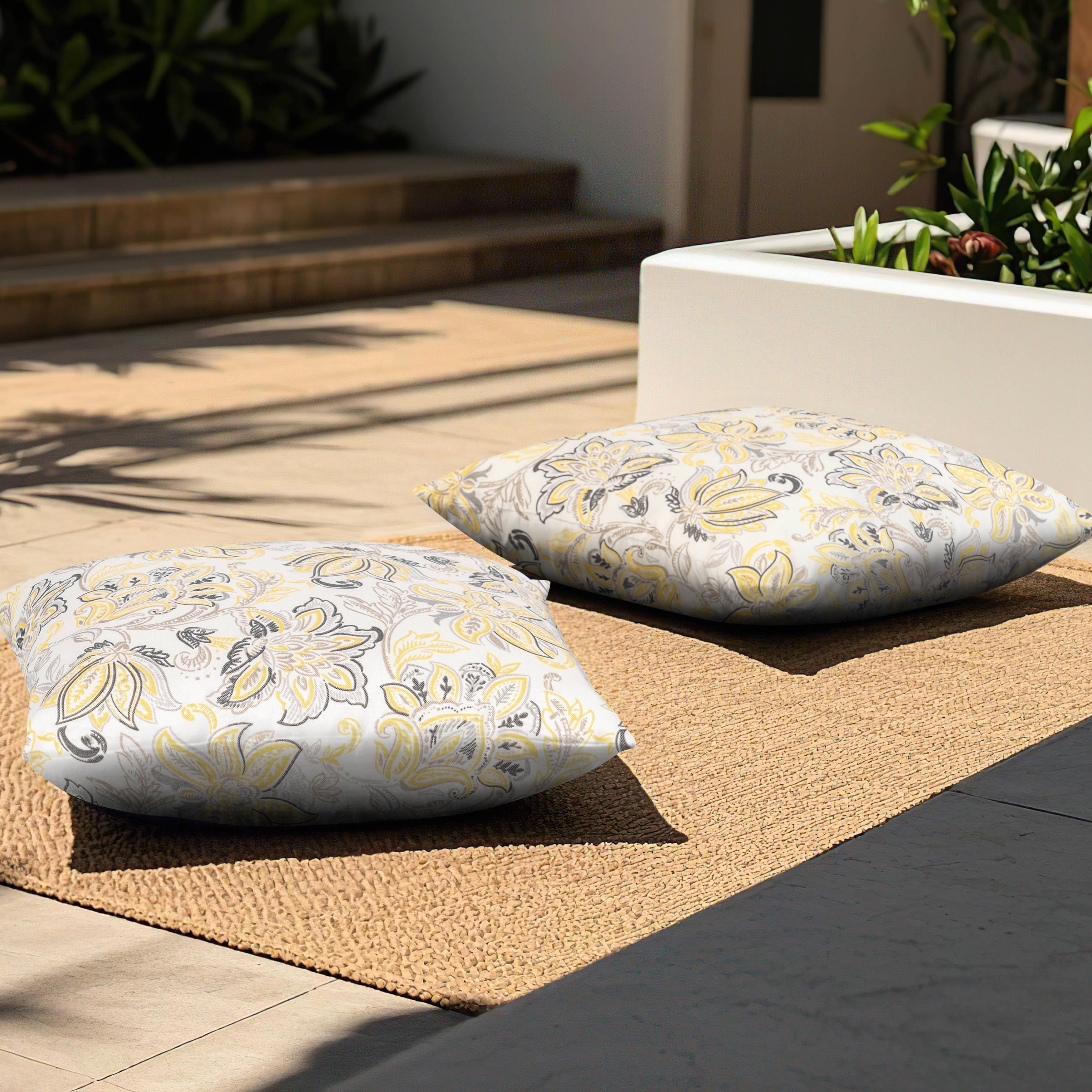 Alt View 4. Nuu Garden - Outdoor Patio Water-Resistant Throw Pillows Set of 2 - Ink Floral Pattern.