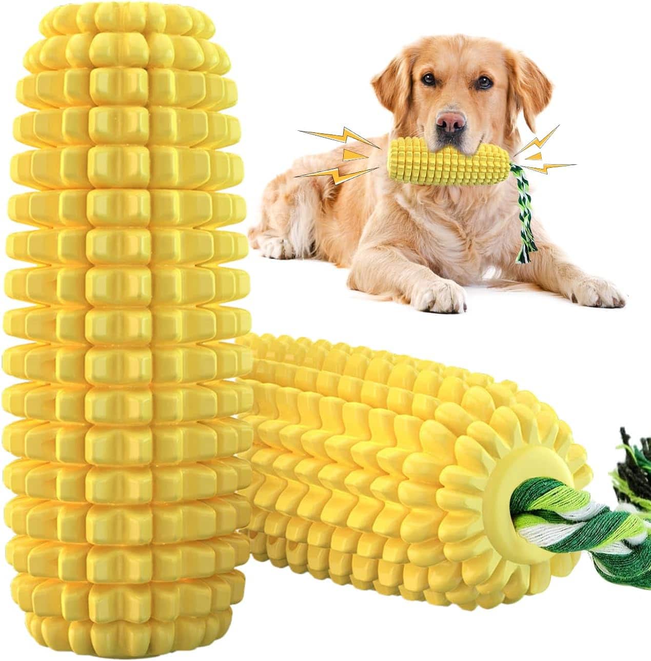 PUPIHOM - Corn Shaped Squeak Durable Rubber Dental Dog Chew Toy With Rope - Yellow price history on PriceWatchPro