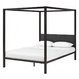 Hivvago - Queen size Metal Canopy Bed Frame with Upholstered Headboard - Brown