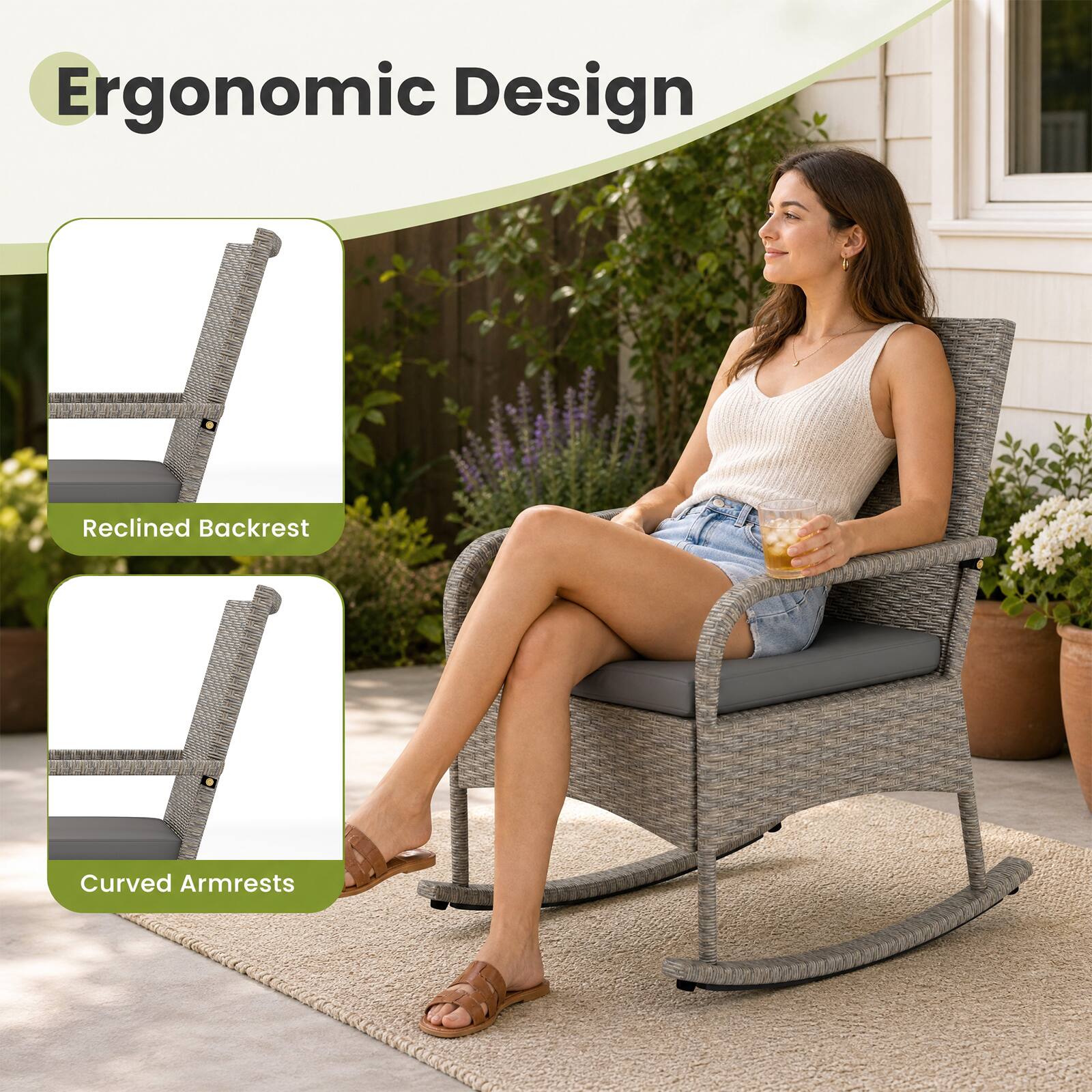 Ergonomic Design  
Reclined Backrest  
Curved Armrests