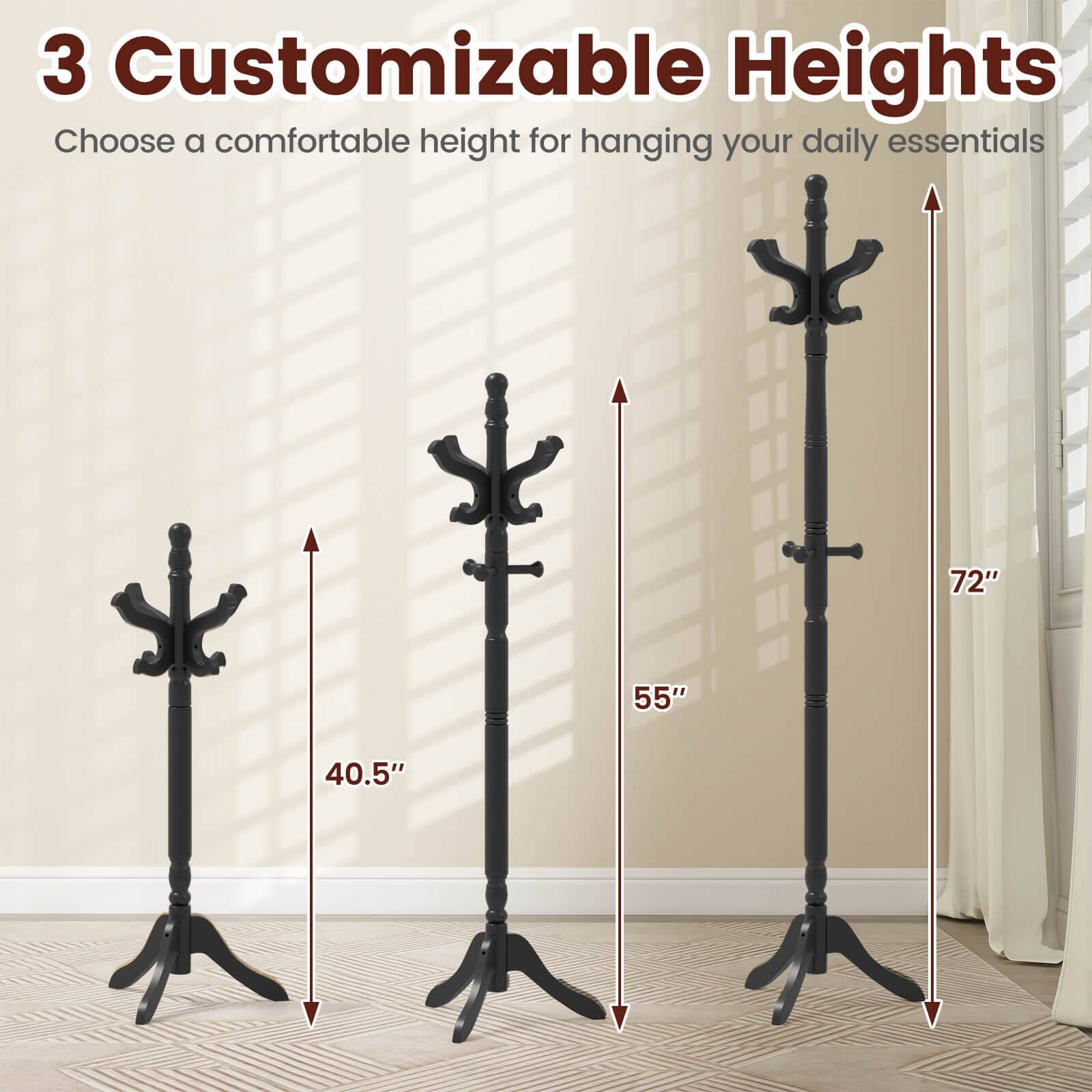 3 Customizable Heights
Choose a comfortable height for hanging your daily essentials
72"
55"
40.5"