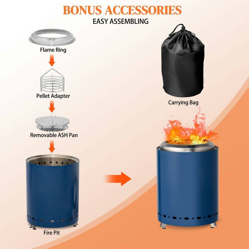 BONUS ACCESSORIES  
EASY ASSEMBLING  

- Flame Ring  
- Pellet Adapter  
- Removable ASH Pan  
- Carrying Bag  

Fire Pit