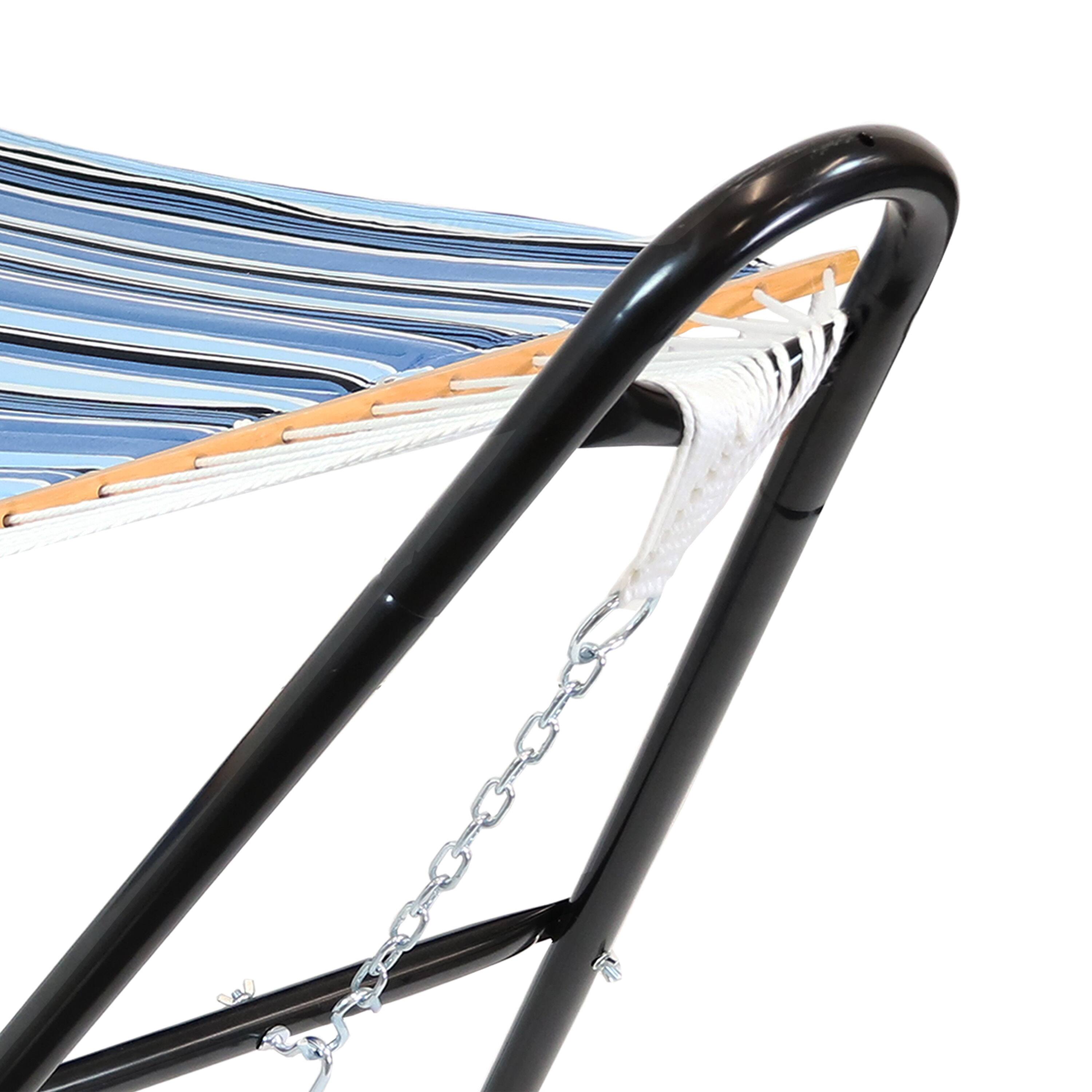 Alt View 8. Sunnydaze - 2-Person Quilted Hammock with Universal Steel Stand - Misty Beach.