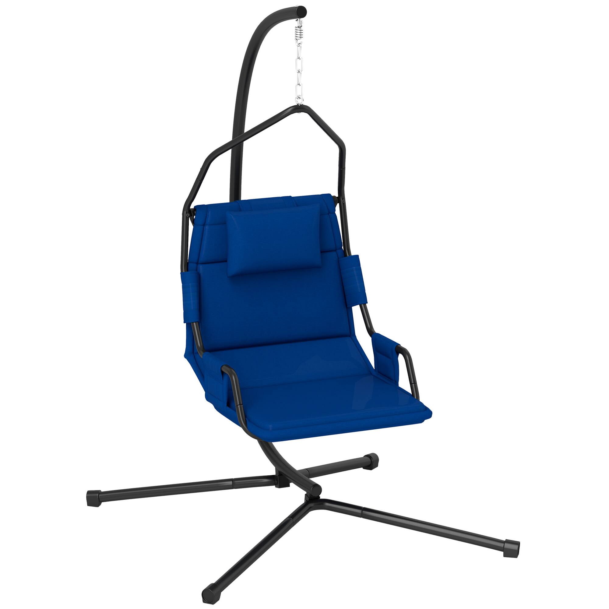 Front. Outsunny - Hammock Chair with Stand, Hammock Swing with PA Coating Oxford Fabric Cushion, Indoor Outdoor Hanging Chair with Chain - Dark Blue.