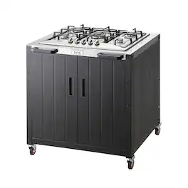FEASTO - Movable Outdoor Gas Stove Stainless Steel Top with Cabinet - Black