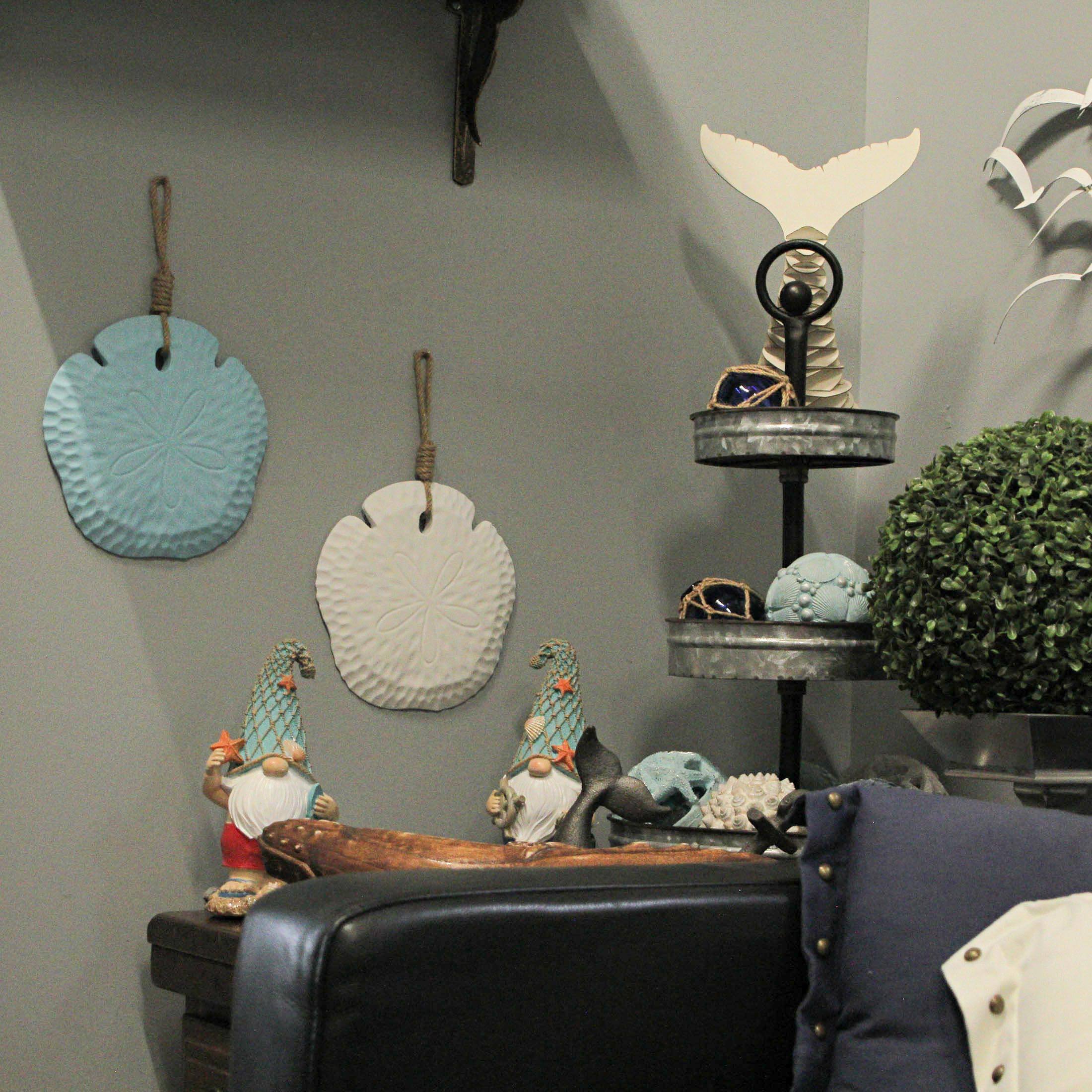 Alt View 4. Things2Die4 - Set of 2 Wooden Sand Dollar Wall Hangings – Coastal Blue and White Decorations - Multicolored.