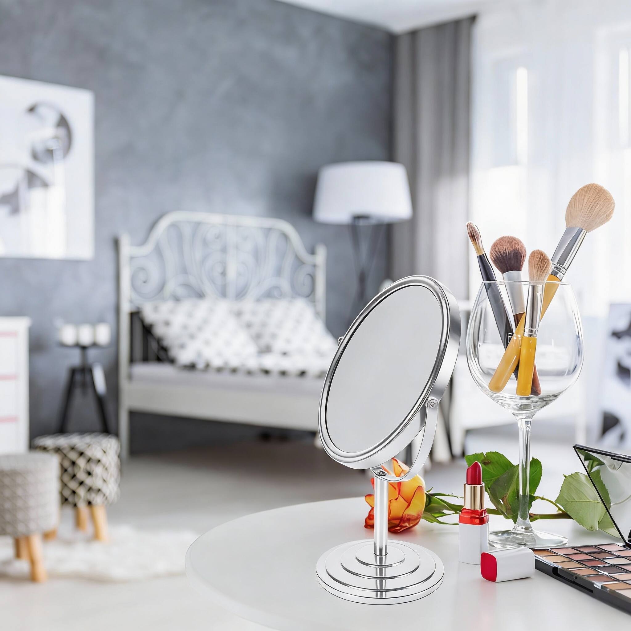 Alt View 2. PO3TICJUNKI3 - 3x Magnifying Vanity Makeup Mirror Double Sided 1x 3x Magnification Tabletop - Silver 12"L x 7"W.