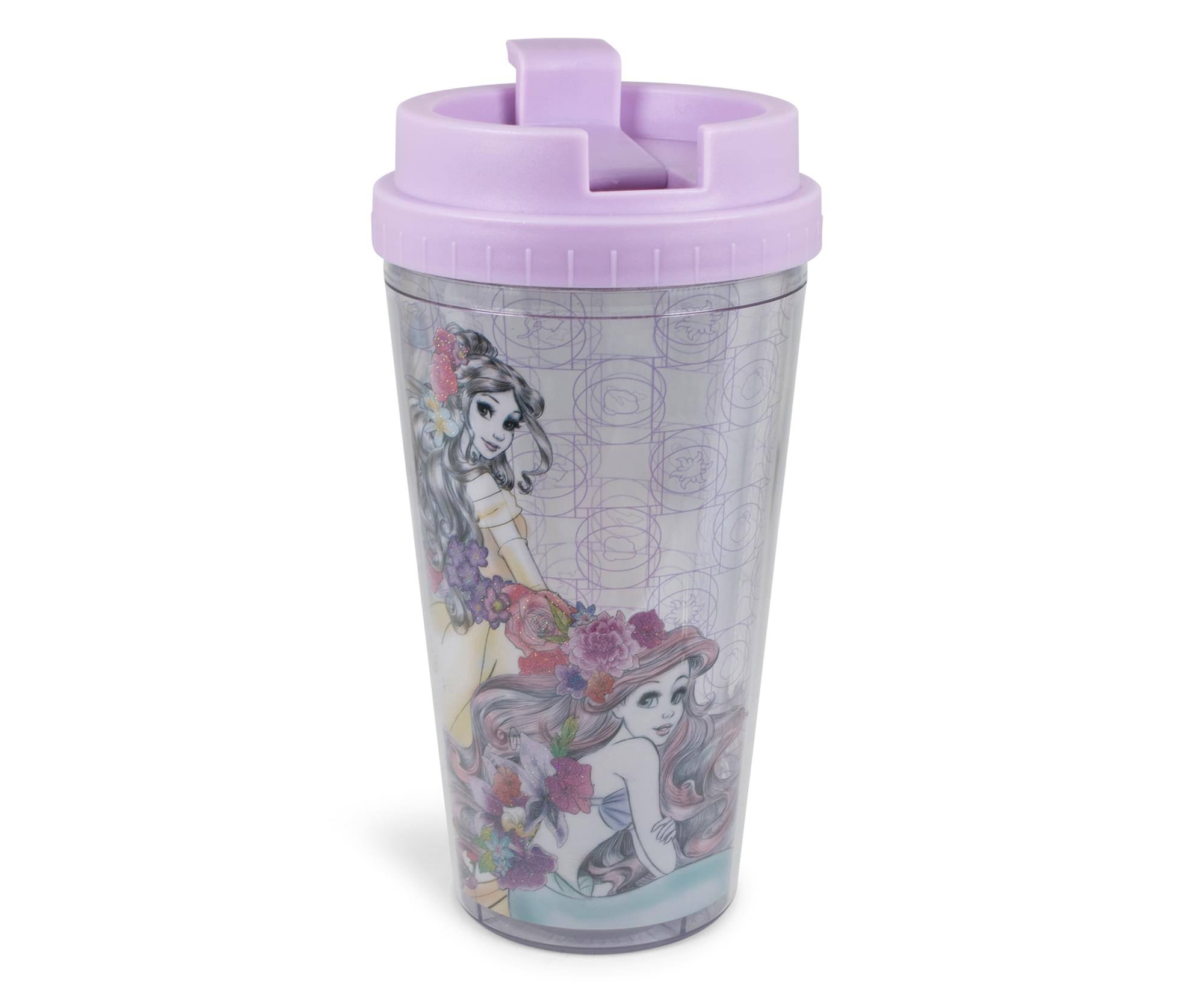 Silver Buffalo - Disney Princesses Double-Walled Plastic Tumbler With Lid | Holds 16 Ounces - Purple