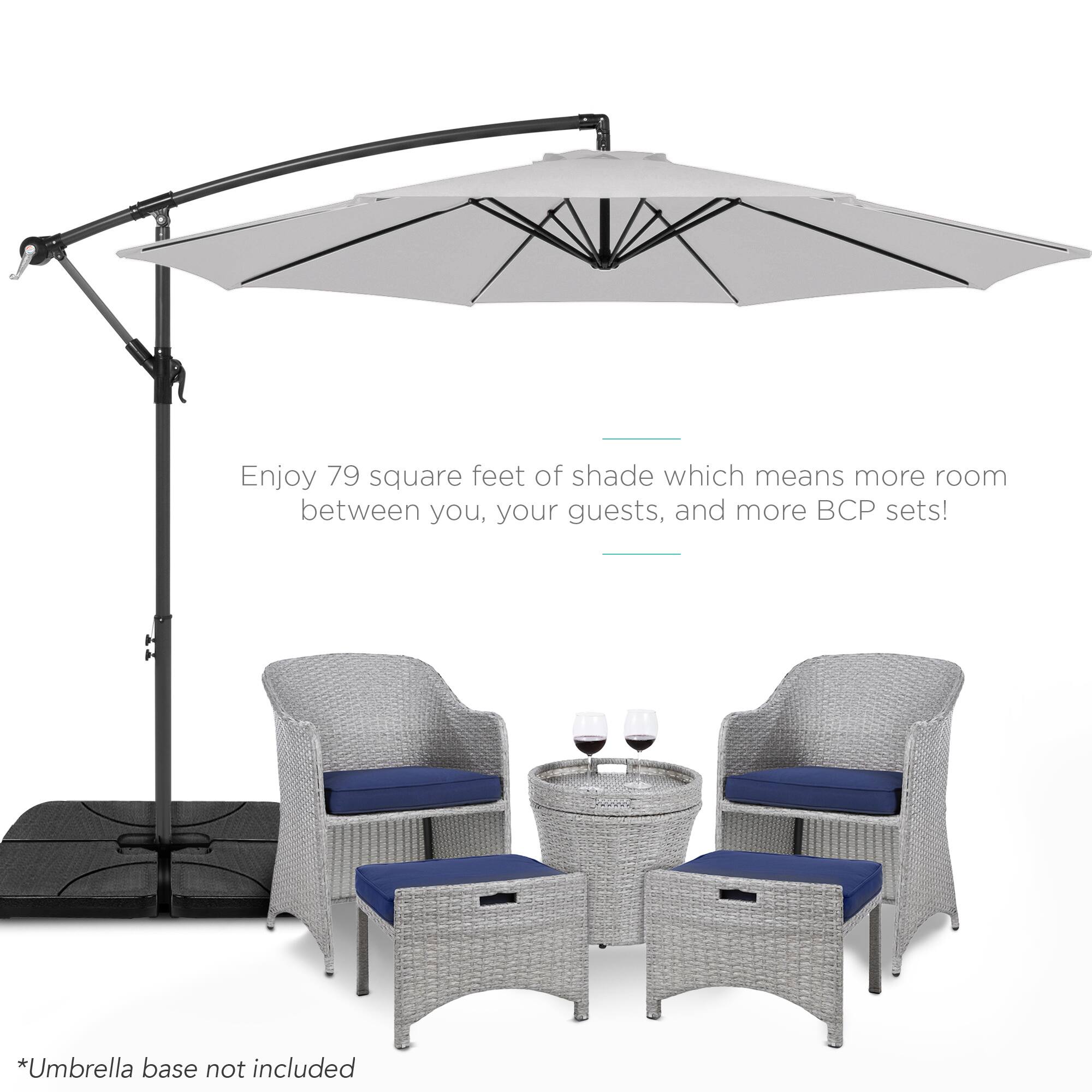 Enjoy 79 square feet of shade which means more room between you, your guests, and more BCP sets!

*Umbrella base not included