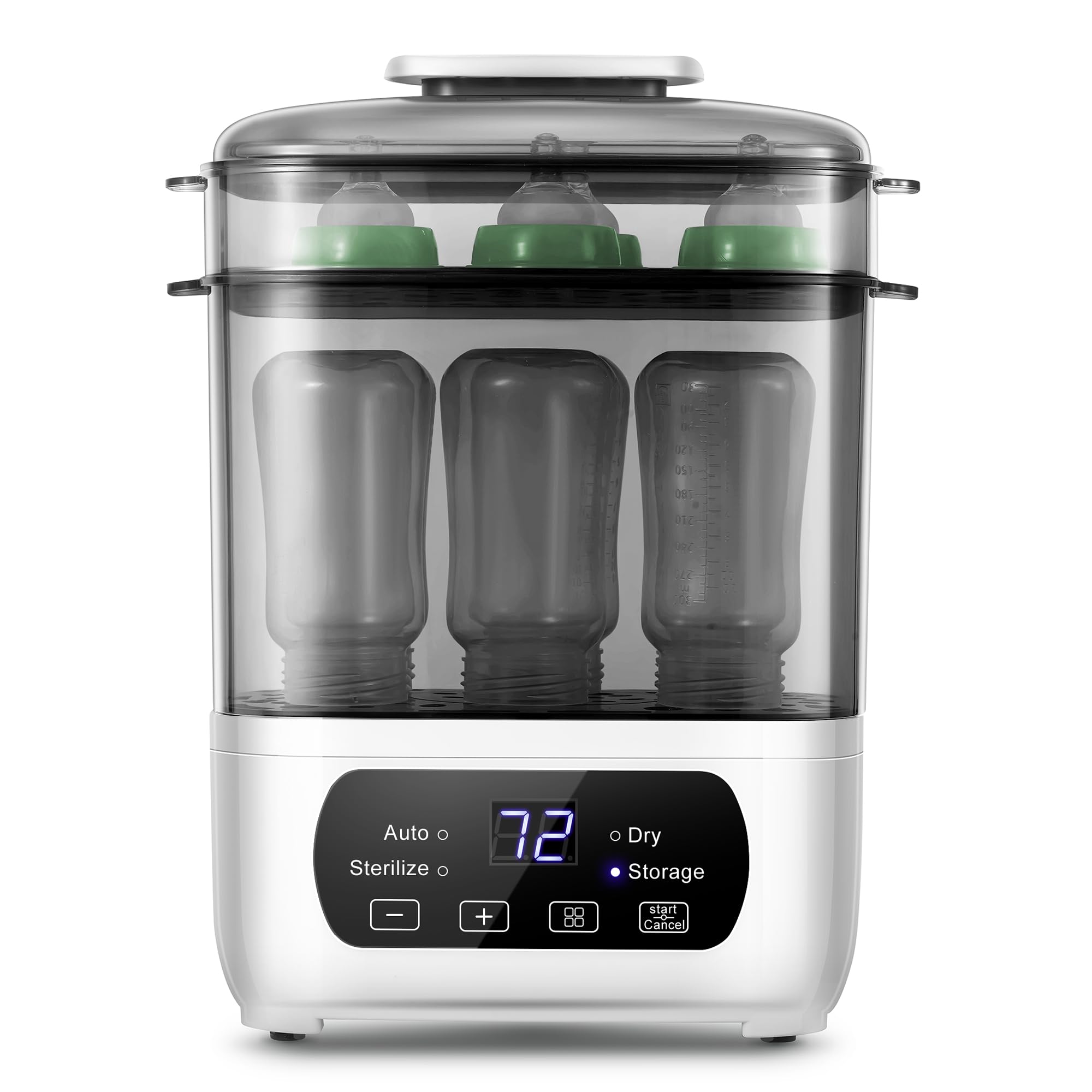 GlowWise - 4-in-1 Electric Baby Bottle Steamer & Dryer with LED Touch Screen/Auto Shut-Off, Universal Fit for All Bottles - Gray