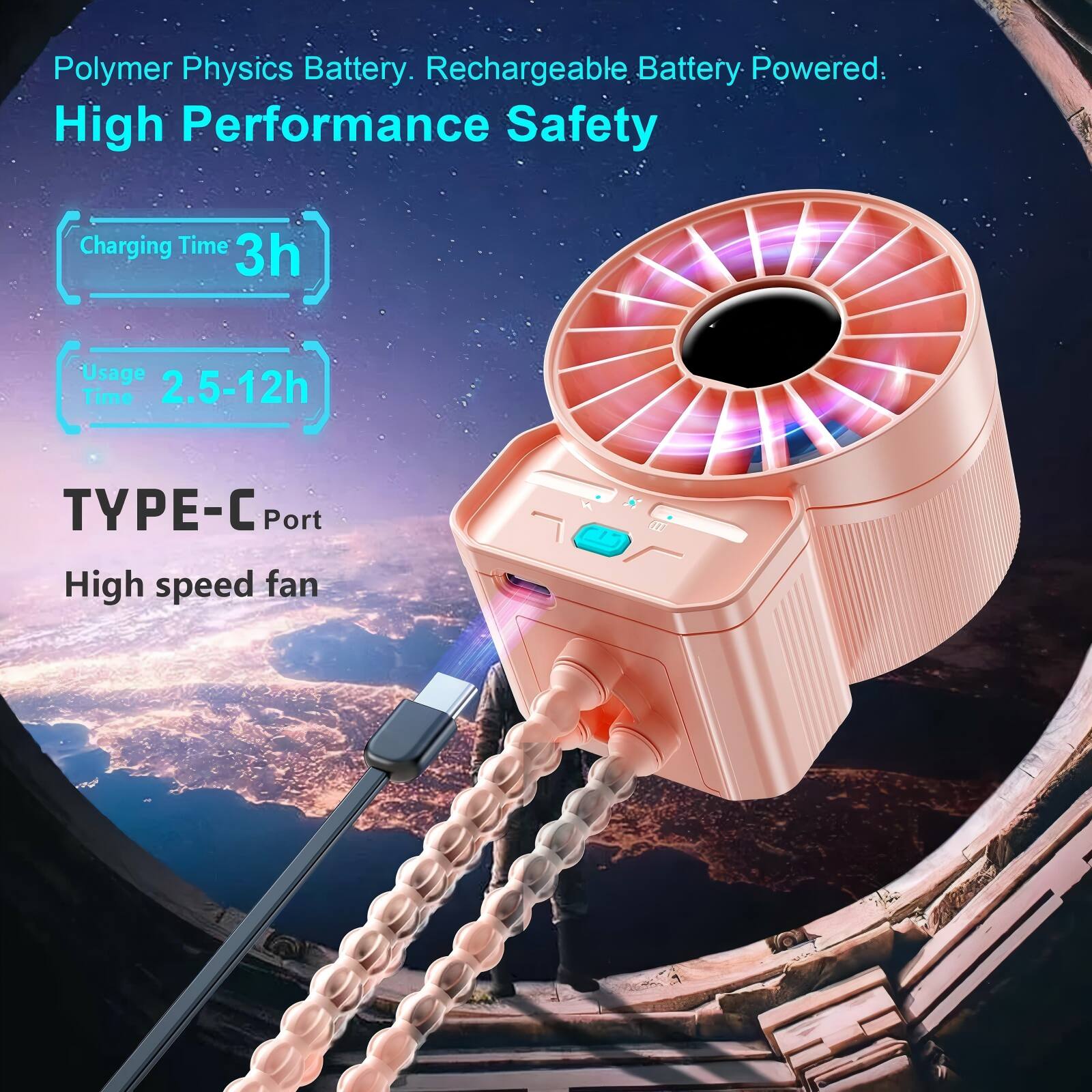 Polymer Physics Battery. Rechargeable Battery Powered. High Performance Safety

Charging Time: 3h
Usage Time: 2.5-12h

TYPE-C Port
High speed fan