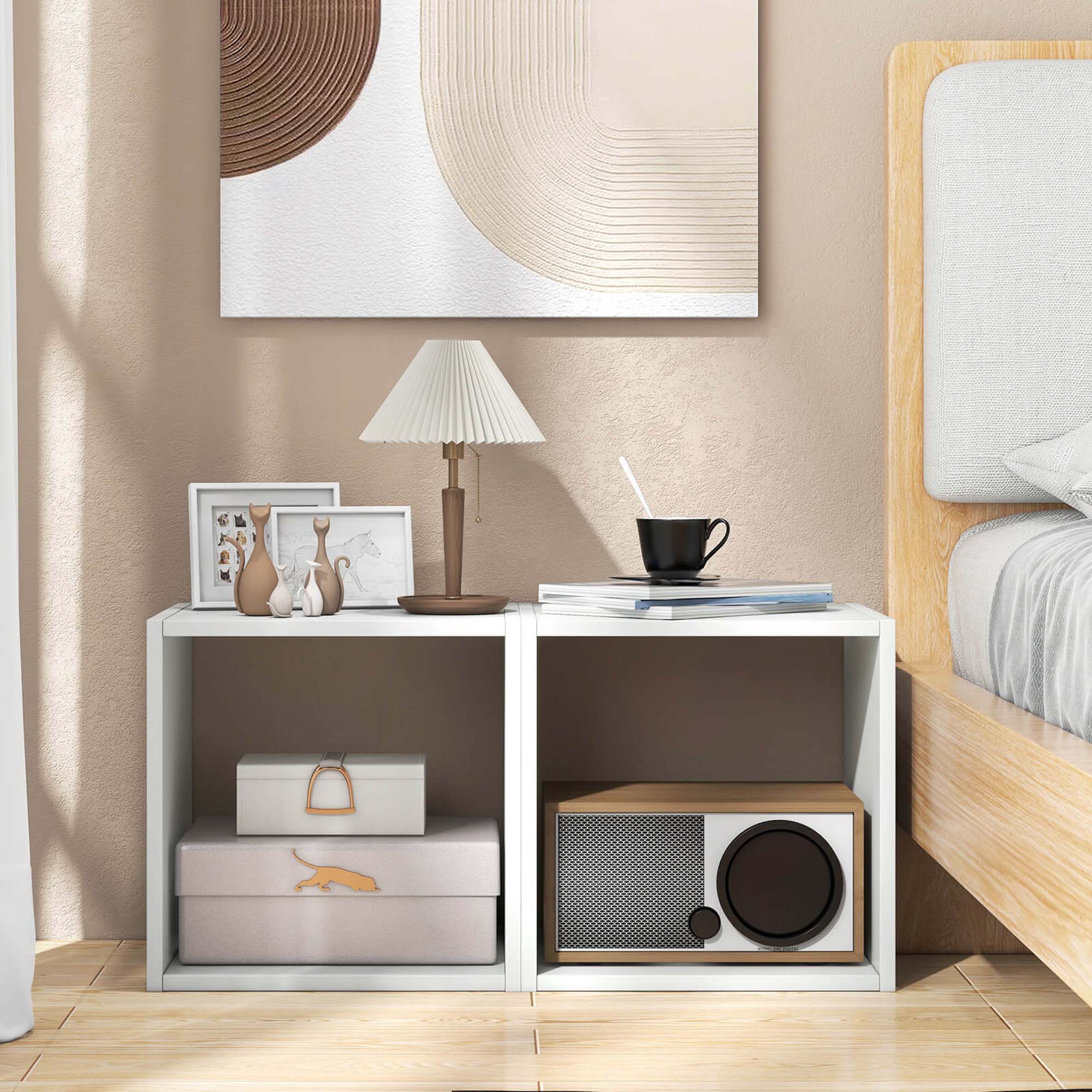 Back. Costway - Costway 2PCS Stackable Storage Cube Free-standing Storage Organizer Bookcase for Bedroom White - White.
