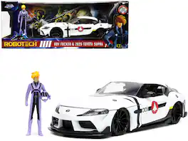 2020 Toyota Supra White and Roy Focker Figurine "Robotech" "Hollywood Rides" Series 1/24 Model Car by Jada