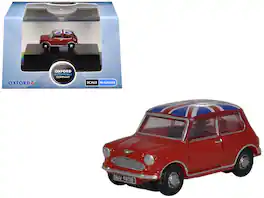 Austin Mini RHD (Right Hand Drive) Tartan with Union Jack Top 1/148 (N) Scale Diecast Model Car by Oxford Diecast - Red