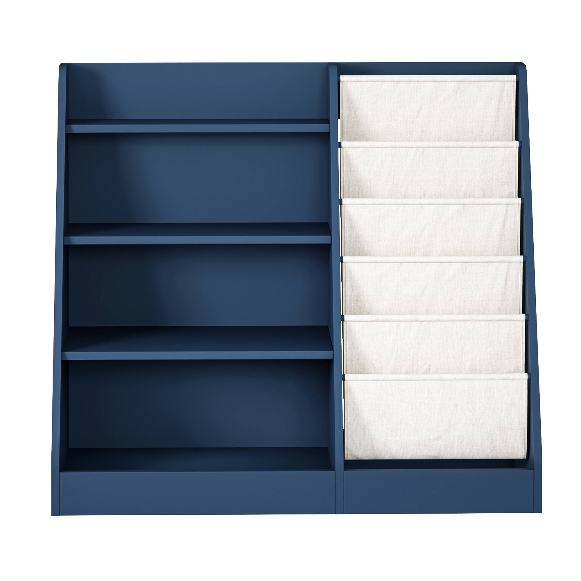 Alt View 1. APRILSOUL - 35 in. Wide Blue Finish 4 Shelf Bookcase with Cotton Linen Storage Sling Pockets - Blue.