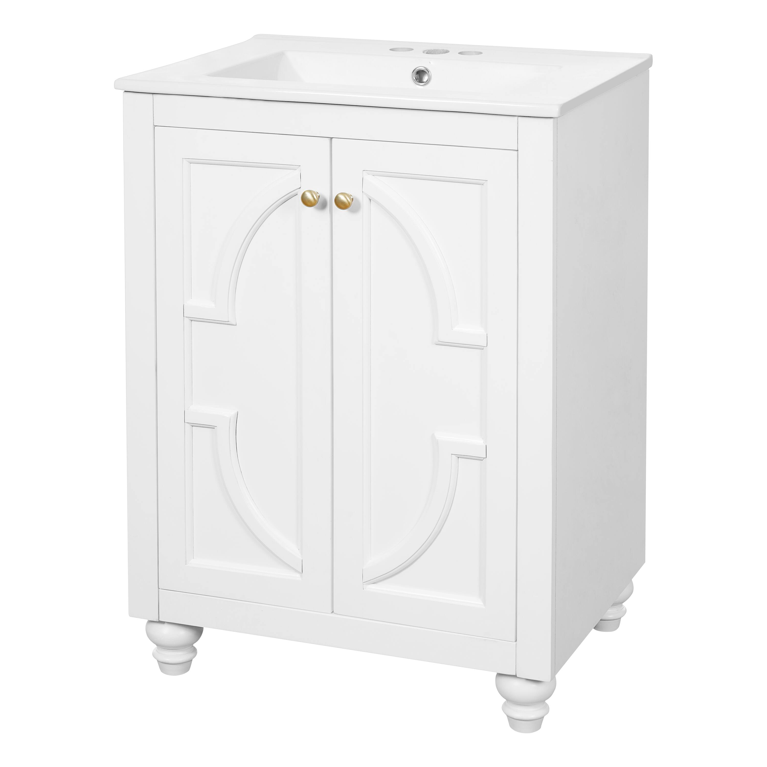 Left. Whisen - 24" Modern Bathroom Vanity with Ceramic Sink, Storage Cabinet with Soft-Close Hinges for Bathroom - White.