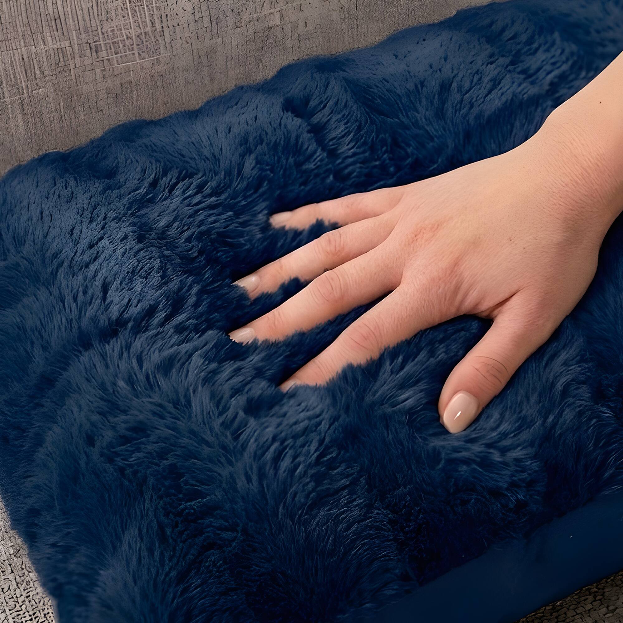 Left. Cheer Collection - Soft Faux Fur Body Pillow – 18x40-Inch Reversible Decorative Pillow with Removable Cover - Blue - Blue.