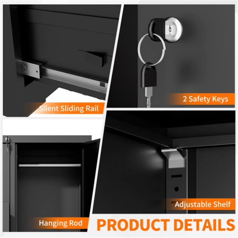 Silent Sliding Rail  
2 Safety Keys  
Adjustable Shelf  
Hanging Rod  

PRODUCT DETAILS