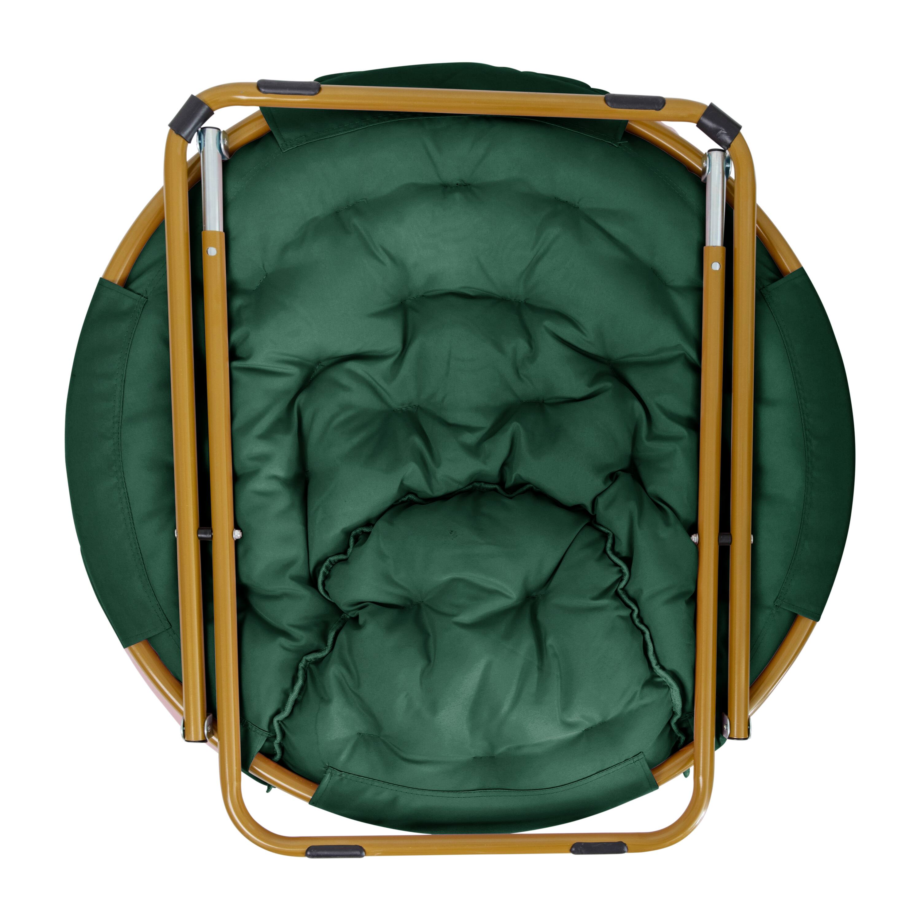 Alt View 10. Emma + Oliver - Ersa Oversize Folding Saucer Chair with Cozy Faux Fur Cushion and Metal Frame for Dorms, Bedrooms, Apartments and More - Emerald Fabric/ Soft Gold Frame.