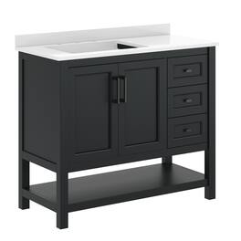 Flash Furniture - Vega 42" Bathroom Vanity with Sink, Cabinet with Hardware, Soft Close Doors, Open Shelf & 3 Drawers, Carrara Marbl - Black
