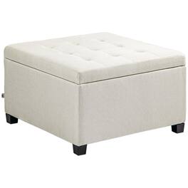 Homcom - Fabric Tufted Square Storage Ottoman with Flip Top Seat Lid, Metal Hinge and Wood Frame for Living Room, Bedroom - Beige