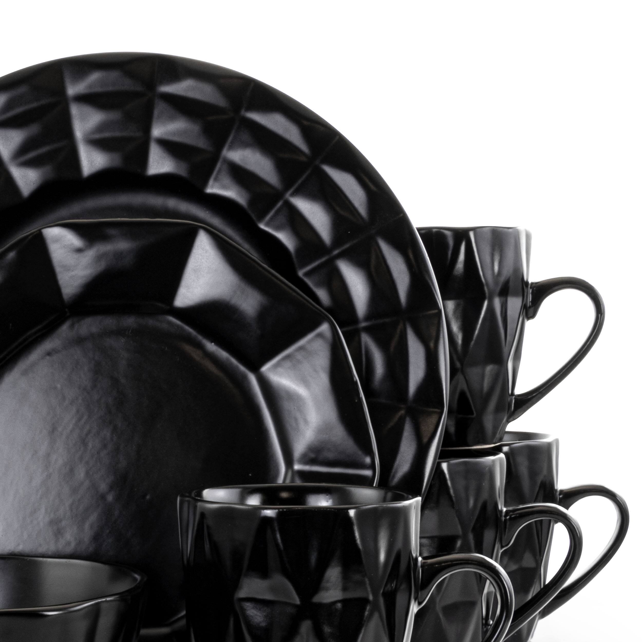 Alt View 4. Elama - Elama Retro Chic 16-Piece Glazed Dinnerware Set in Black - Black.