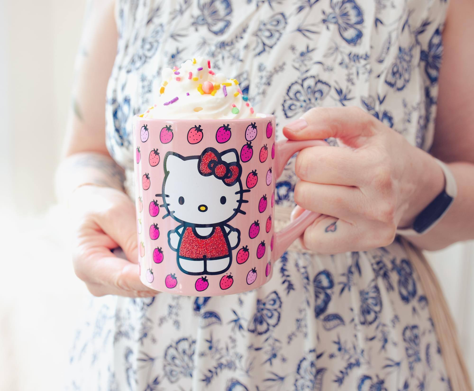 Alt View 5. Silver Buffalo - Sanrio Hello Kitty Glitter Strawberry Ceramic Mug | Holds 14 Ounces - Pink.