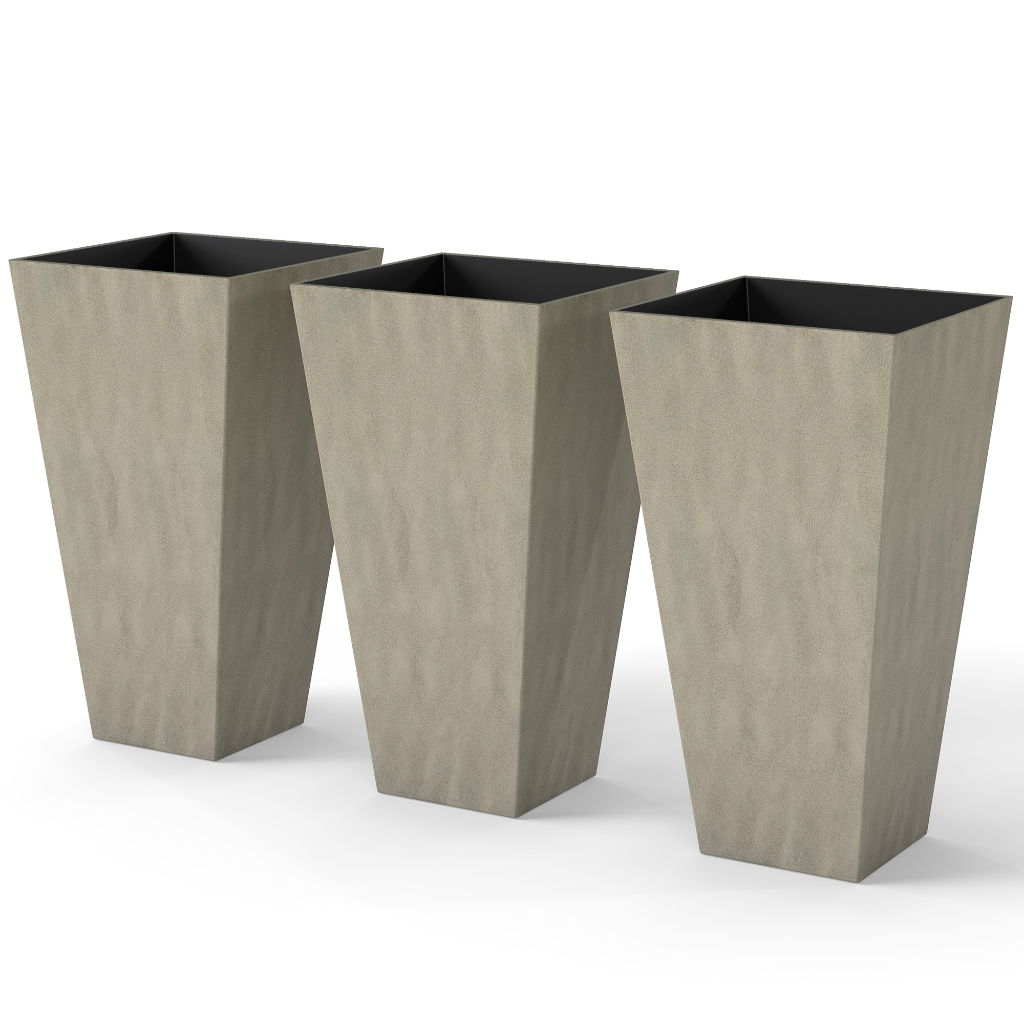Outsunny - Tall Planters for Outdoor Plants Set of 3, 28 In Taper Planters with Drainage Holes, Indoor Grande Plant Pots - Gray