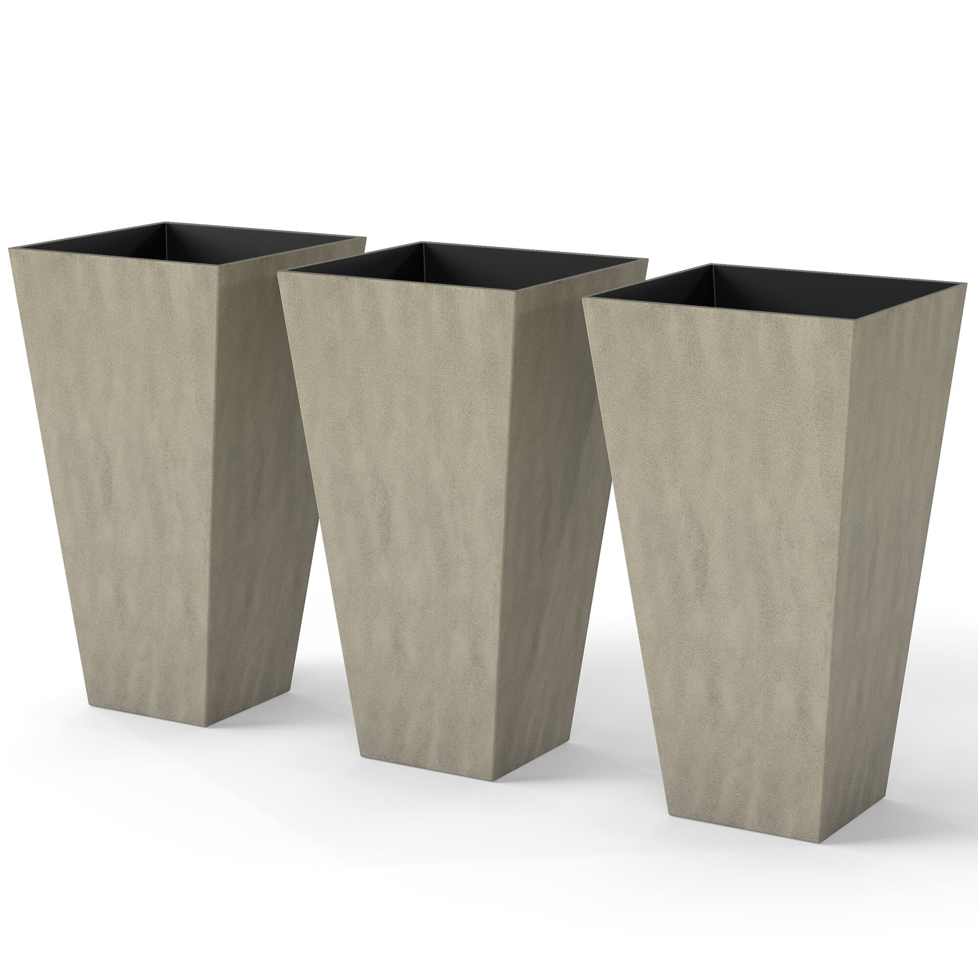Front. Outsunny - Tall Planters for Outdoor Plants Set of 3, 28 In Taper Planters with Drainage Holes, Indoor Grande Plant Pots - Grey.