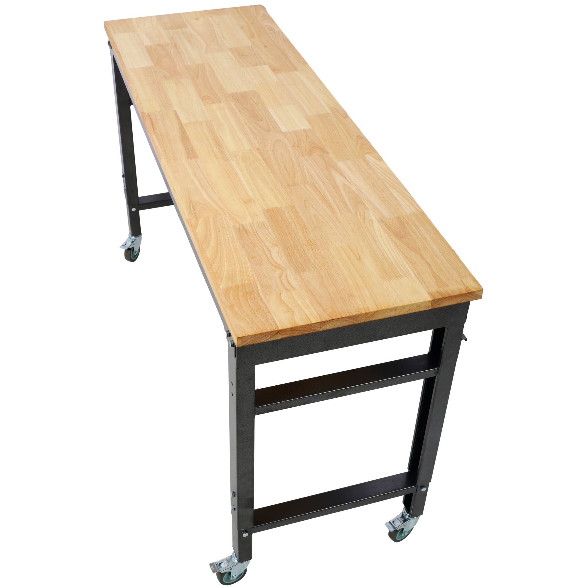 Alt View 7. GOODSILO - Adjustable Height Rolling Workbench with Rubber Wood Top for Garage and Workshop Use - Dark Gray,Wood.