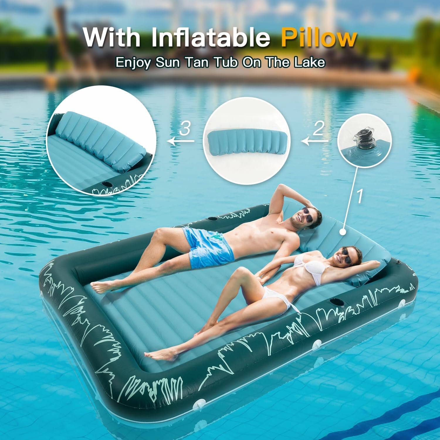 With Inflatable Pillow Enjoy Sun Tan Tub On The Lake