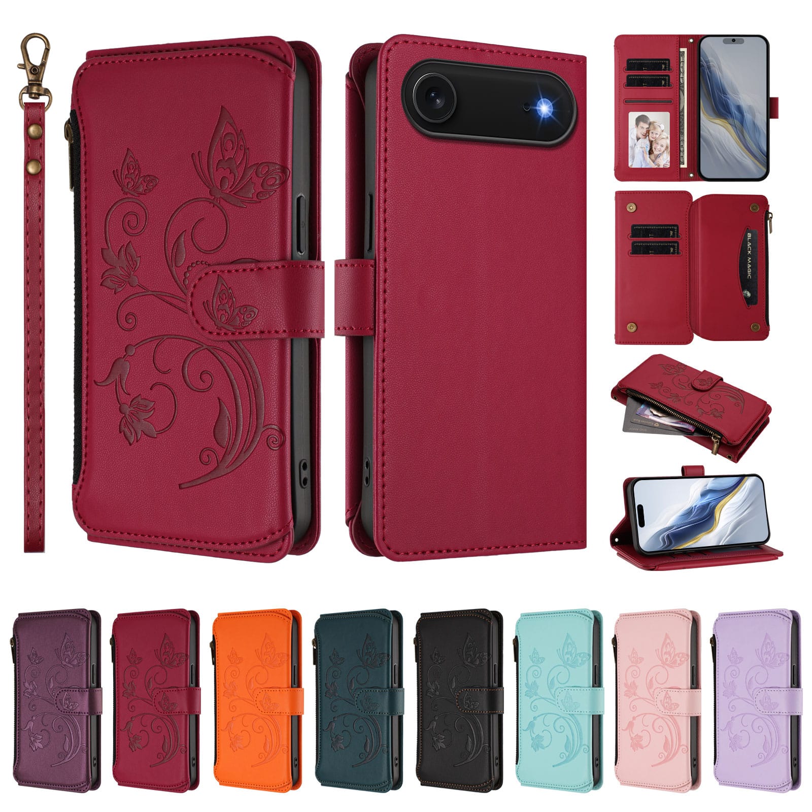 Dteck - Crossbody Wallet Case for Apple iPhone Air,Embossed Butterfly Flower Folio Faux Leather Cover with Zipper Pocket + Strap - Red price history on PriceWatchPro