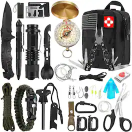 PARKER SLATER - 32-in-1 Survival Kit, Emergency Gear & First Aid, Molle Pouch, Hiking & Camping - Black