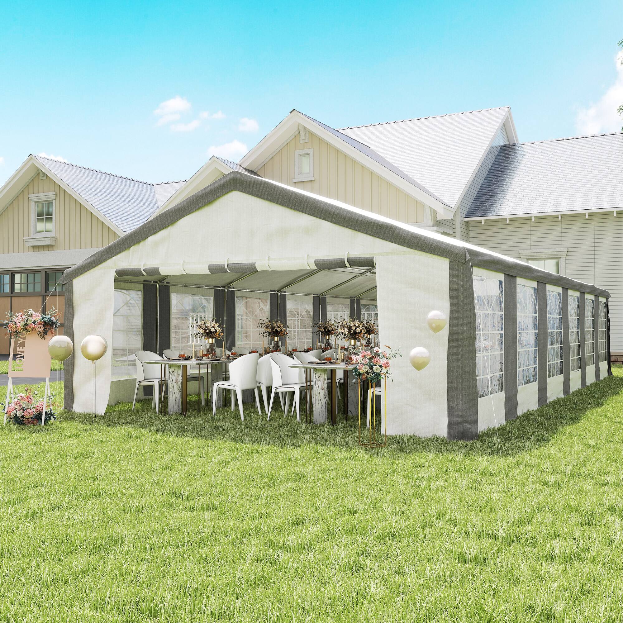 Alt View 1. Outsunny - 20 x 40 ft Heavy Duty Party Tent Outdoor Gazebo Wedding Tent Event Shelter Carport BBQ - White and Gray.