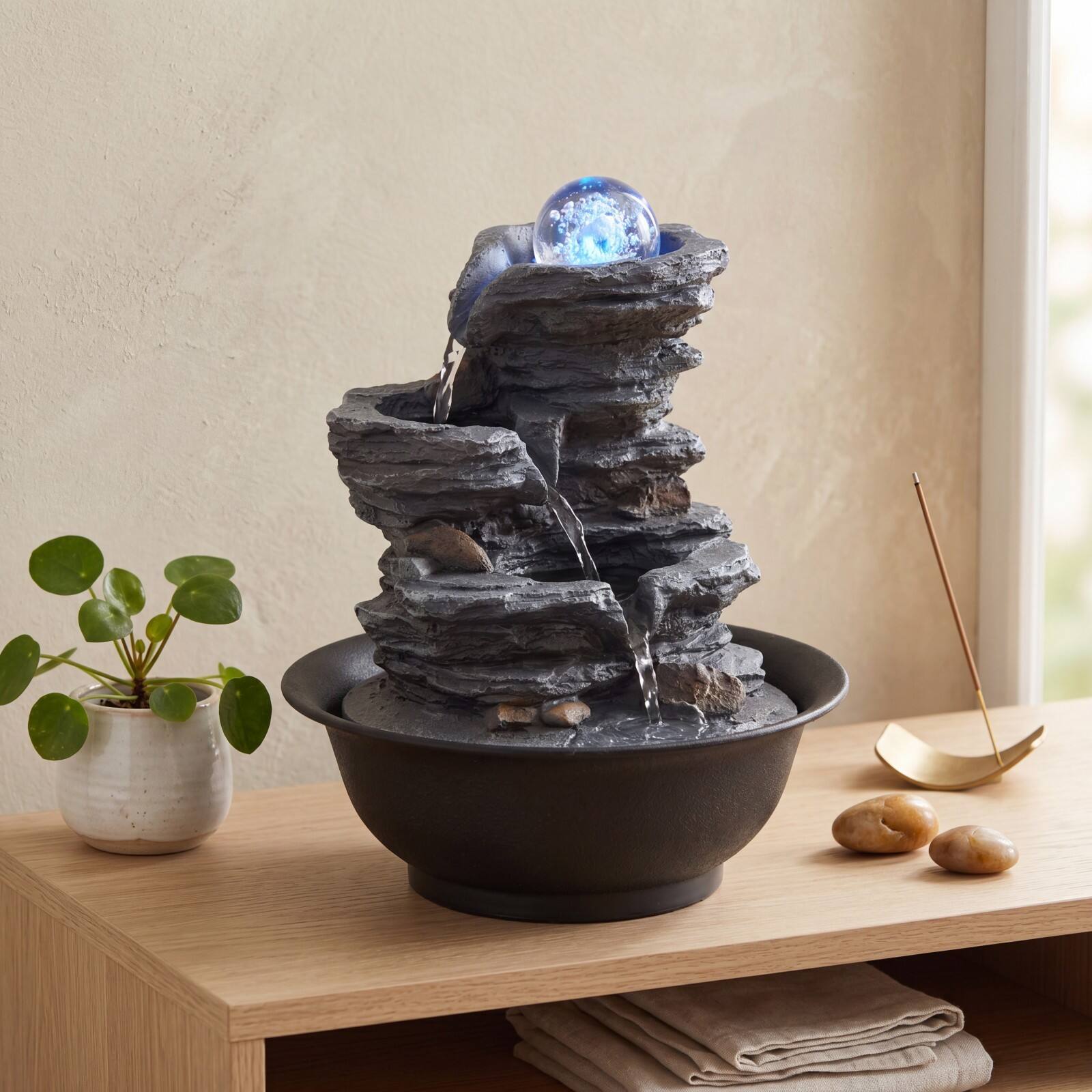 Alt View 6. Costway - Costway Tabletop Water Fountain with Rolling Crystal Ball, Color-Changing LED Light, Pump - Black.