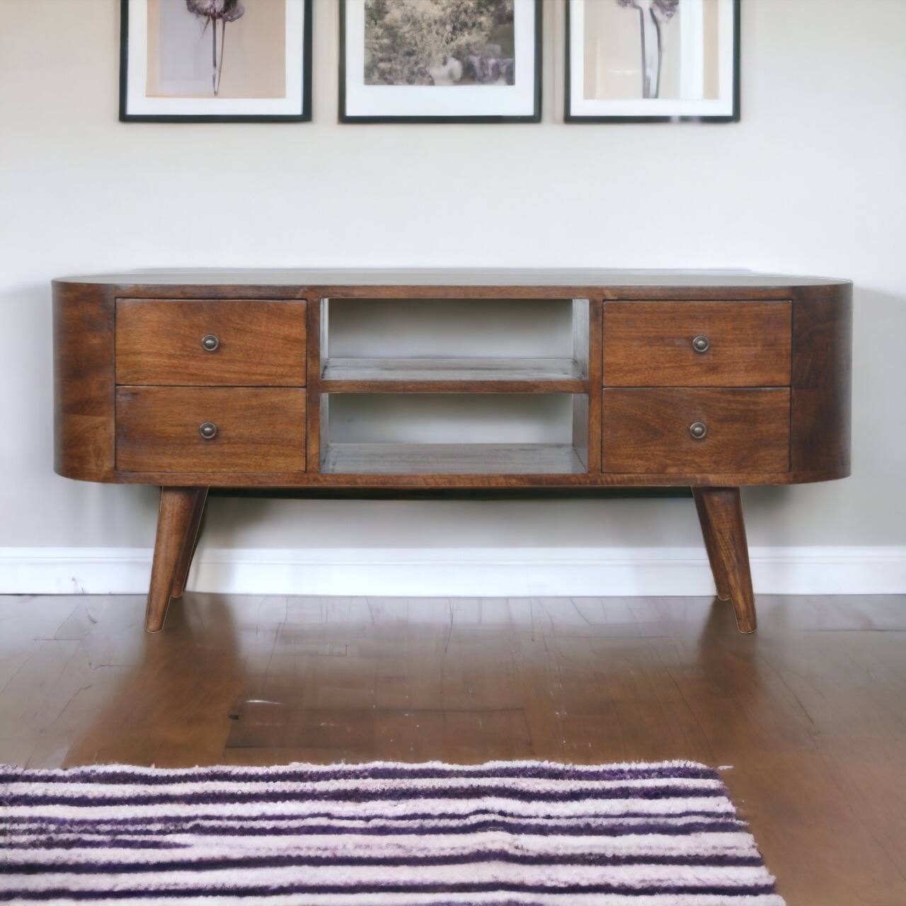Alt View 6. Artisan Furniture - Artisan Furniture Solid Wood Chestnut Rounded Entertainment Unit, 4 Drawers, 2 Shelves, Dark Brown - Brown.