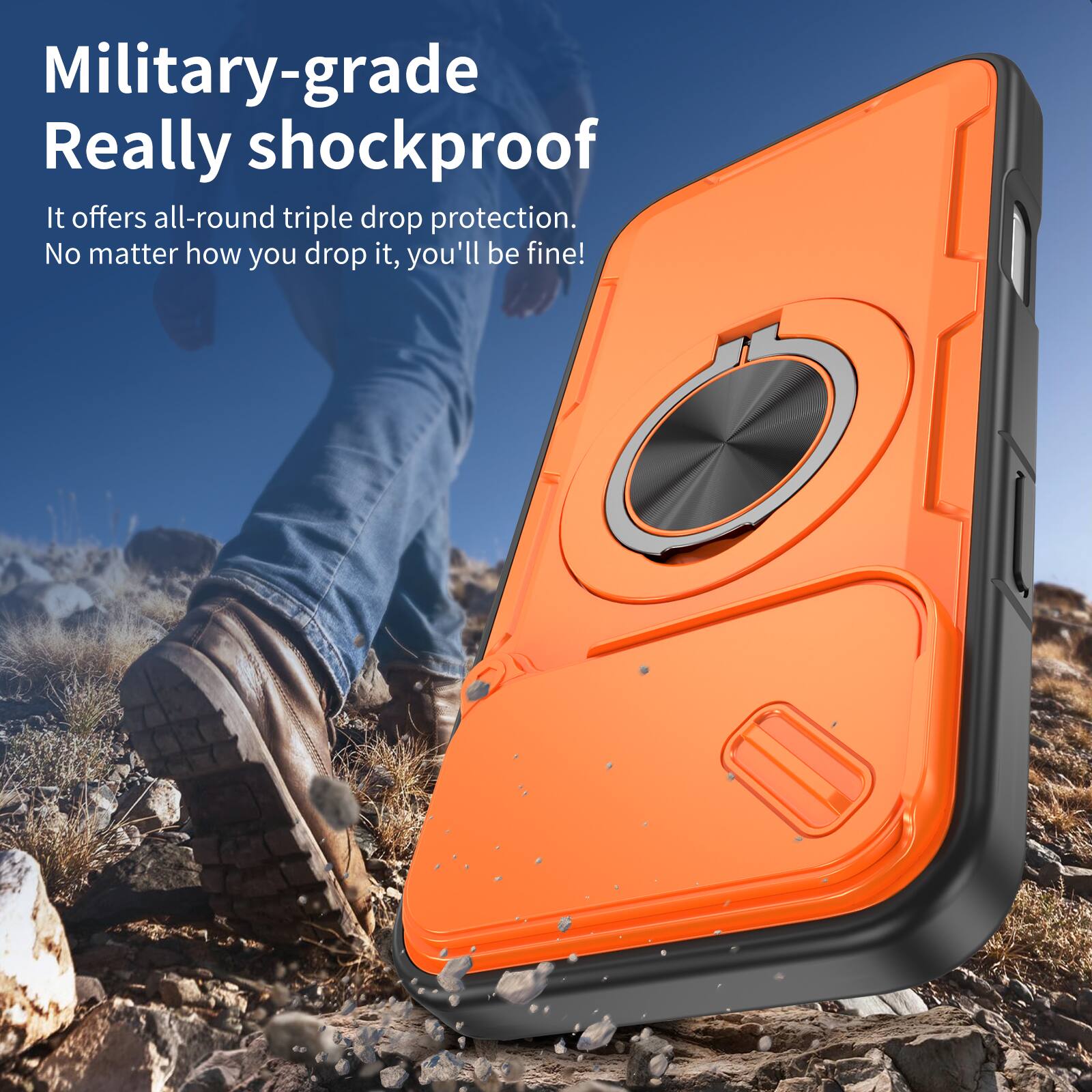 Military-grade Really shockproof.  
It offers all-round triple drop protection.  
No matter how you drop it, you'll be fine!