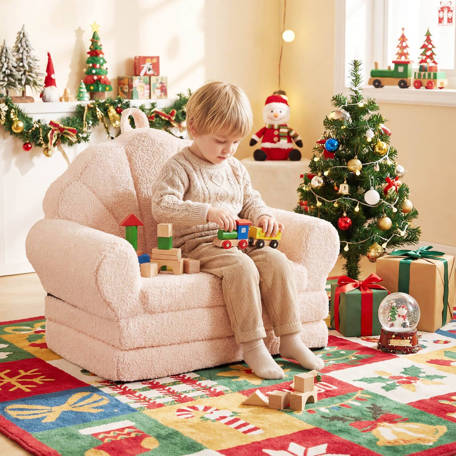 Alt View 3. Costway - Costway Fold-out Kids Sofa 2-in-1 Convertible Toddler Couch & Lounger with Non-slip Base - Beige.