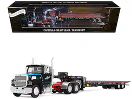 First Gear - Ford LTL 9000 Day Cab w/ Landoll 440B-50CA Axle Trailer Cappello Heavy Transport Black/Blue 1/64 DCP - Multicolor