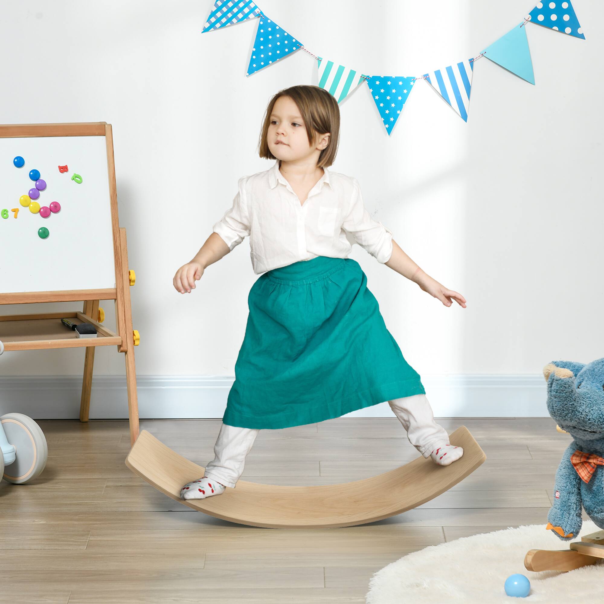 Angle. Qaba - Balance Board Kids, Wooden Wobble Board, 35" Toddler Balance Board, Open Ended Learning Toy, Years 3-8.