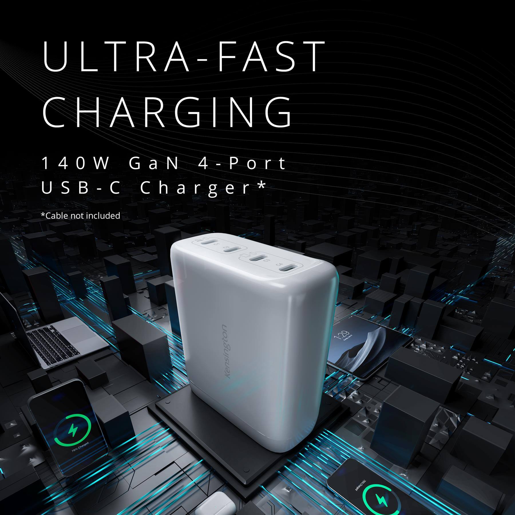 ULTRA-FAST CHARGING 140W GaN 4-Port USB-C Charger* *Cable not included